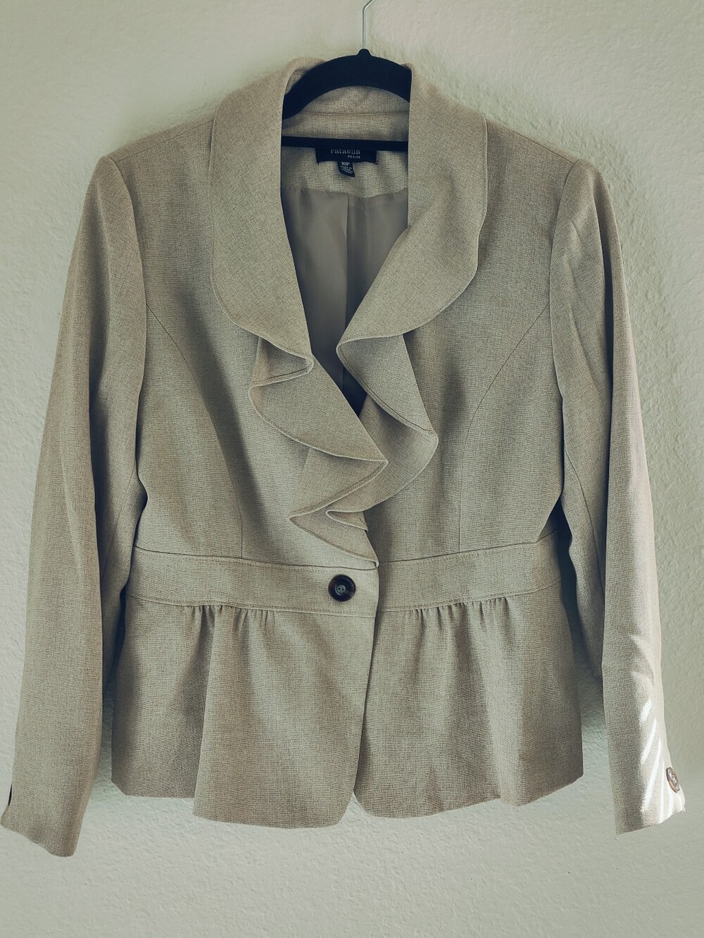 Rafaella Petite Taupe Ruffle Peplum Blazer